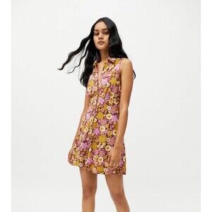 Urban Outfitters Size Medium Tia Button Front Mini Dress Hippie Retro Floral 70s